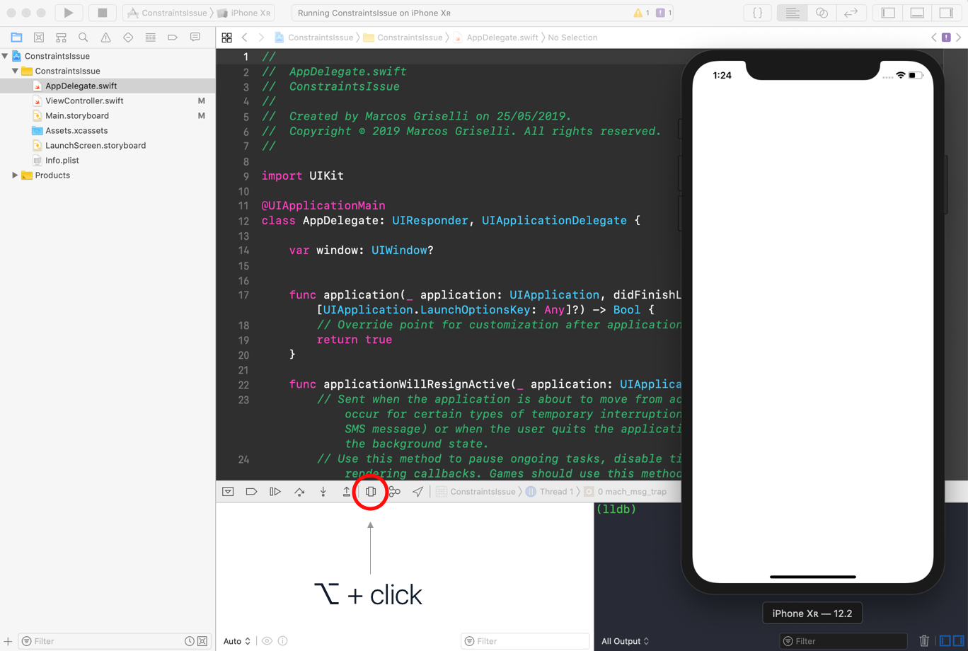 Notice how the simulator is the active app while Xcode sits in the background